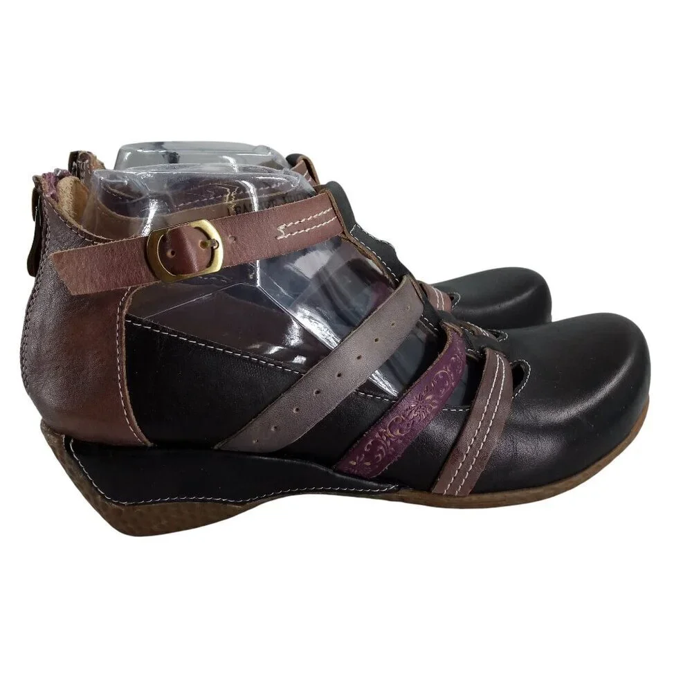 L'Artiste Yulianna Mary Jane Wedge Leather Comfort Shoes Size 38 US 7.5-8 Purple